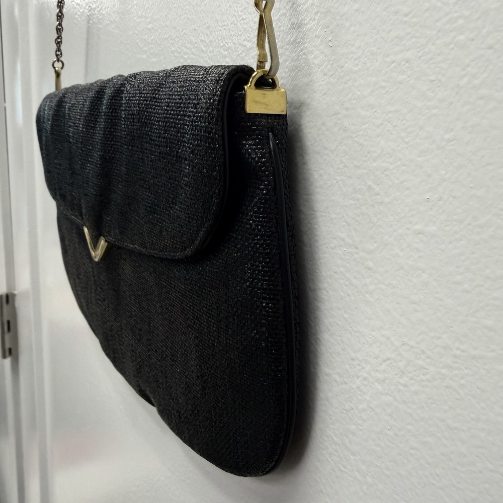Koret Black/Gold Weave Envelope Chain Strap Clutch Vintage Statement Art - Picture 3 of 8